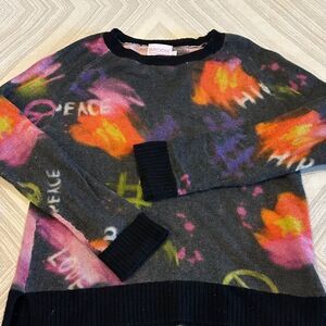 Brodie Women’s Multicolor Peace & Love Cashmere Sweater Size XS